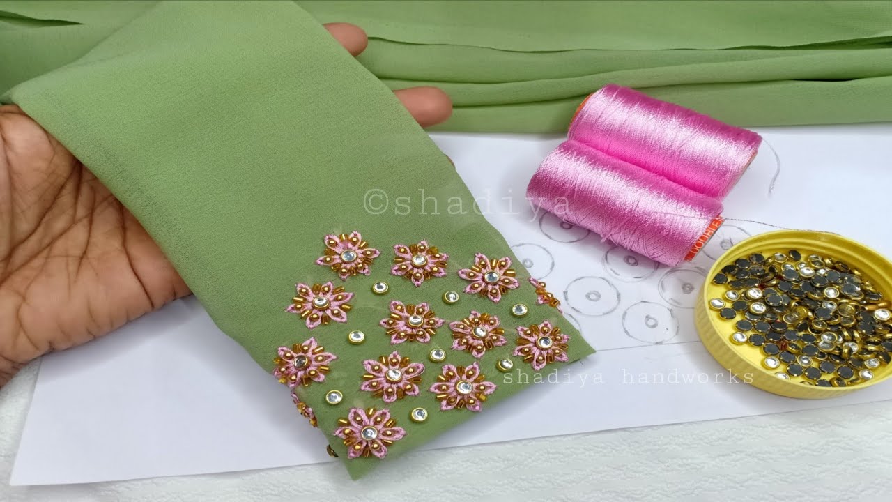 Simple lazy daisy sleeve embroidery design|hand embroidery sleeve