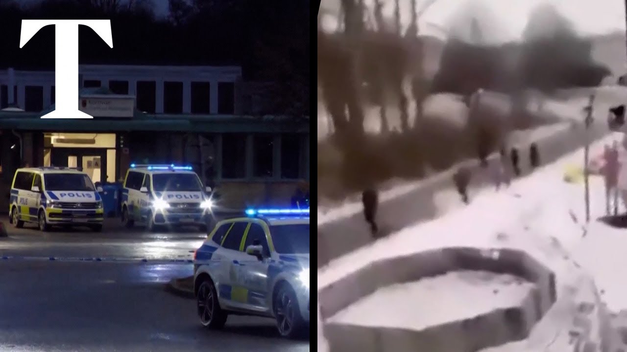Moment gunman opens fire at education centre in Sweden