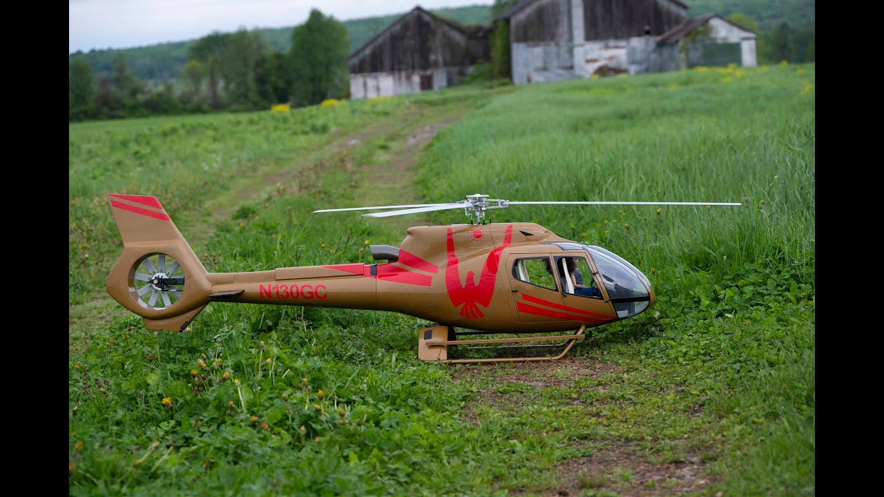 Roban H130 first flight early morning at a very damp field.