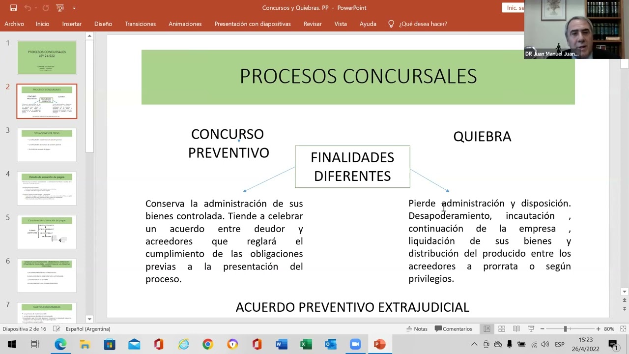 CONCEPTOS GENERALES SOBRE CONCURSOS Y QUIEBRAS - 26 de Abril 2022