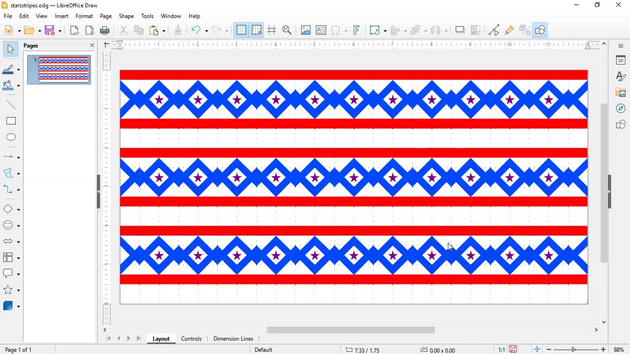 LibreOffice Draw: Ex9 stars & stripes design #graphics #howto #tutorial #art #artwork #artist