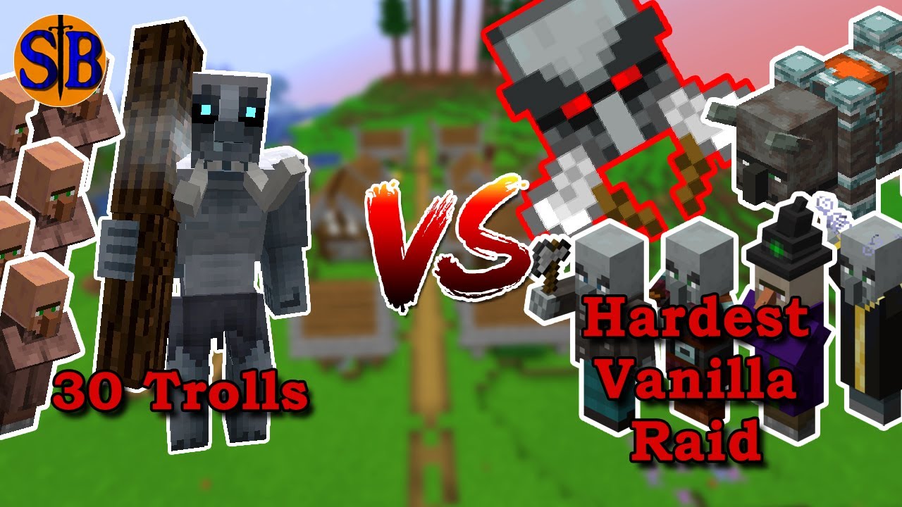 Can 30 Ice and Fire trolls Defend against a HArdest Vanilla Raid | Minecraft Mob Battle