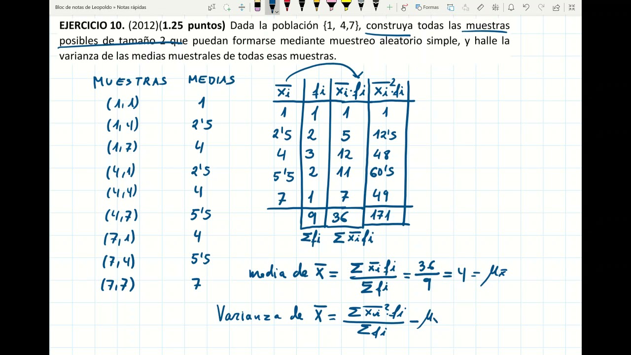 Muestreo aleatorio simple. Media, varianza y desviación típica muestrales.