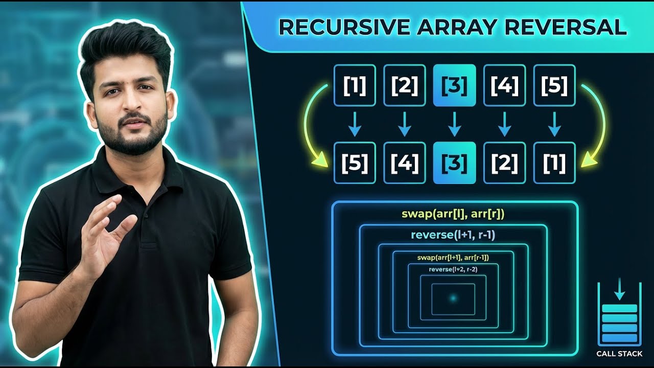Reverse an Array Using Recursion 🔁 | DSA  | Recursion from Basic to Advance #6