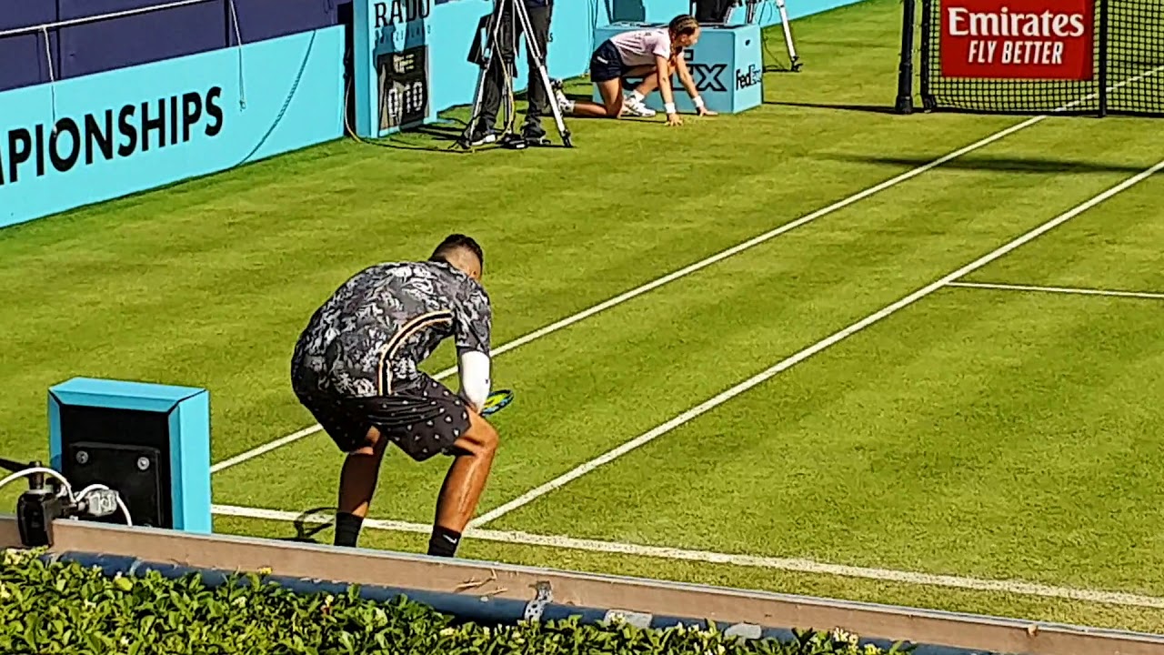Kyrgios vs. Auger-Aliassime - Court level view - ATP 500 Queen's, London, 2019 (60 fps)