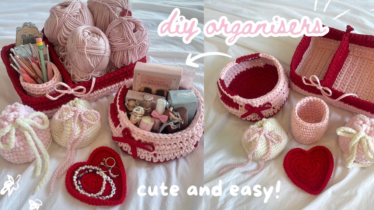 the EASIEST way to crochet organisers (any size!) | pouches, storage baskets, & heart tray