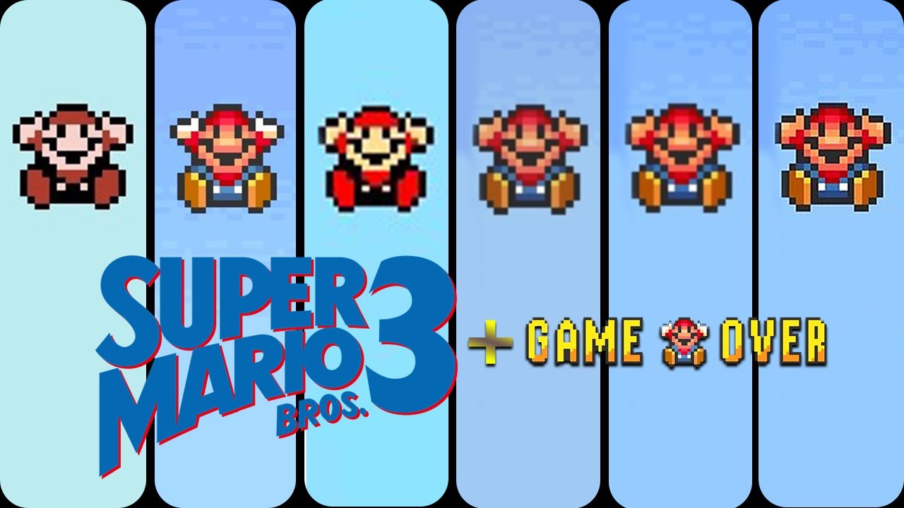 Mario's Death in Every Super Mario Bros. 3 Version 1988 (+ All Game Over Screens)