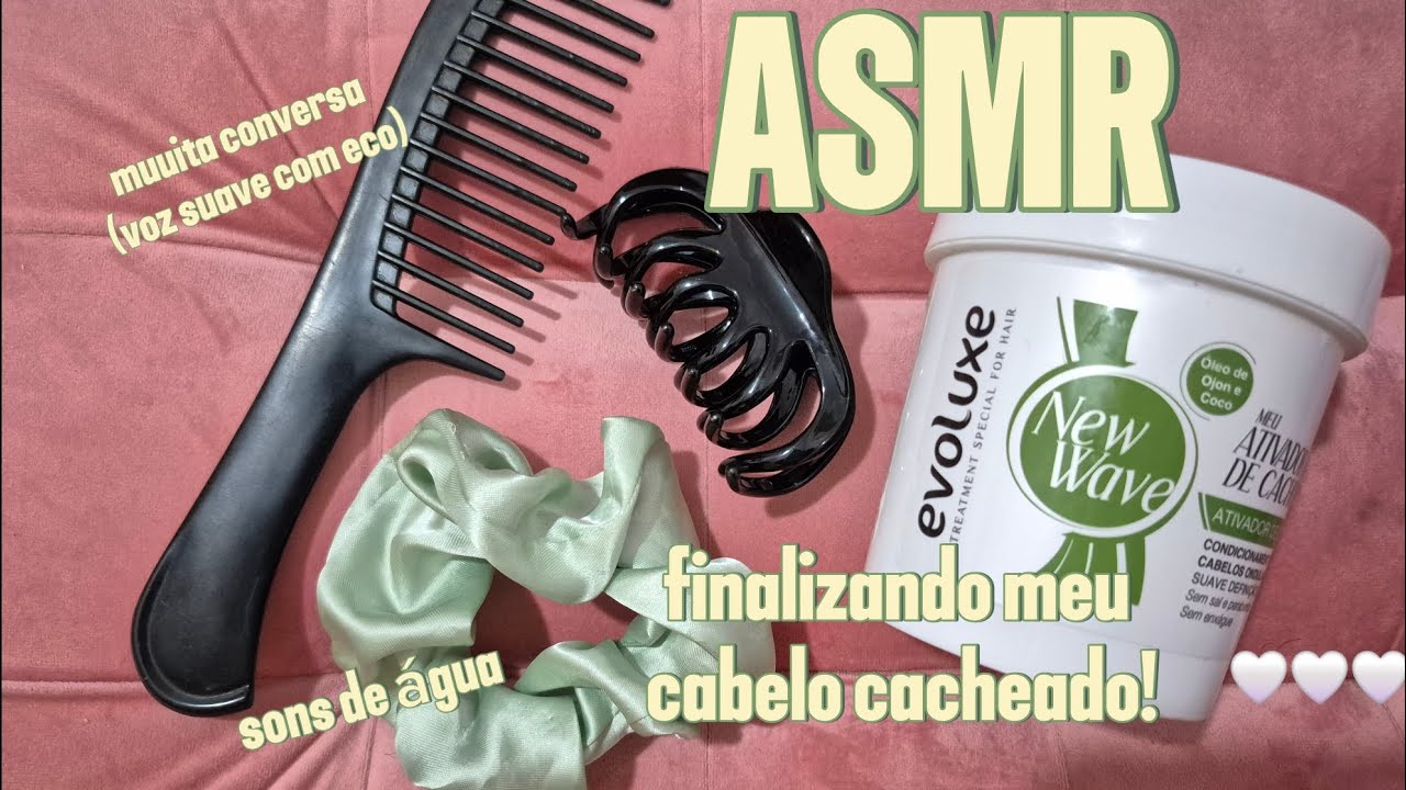 ASMR finalizando meu cabelo cacheado 💆🏻‍♀️ (conversa, voz suave e com eco, sons de água 💦) #asmrbr 