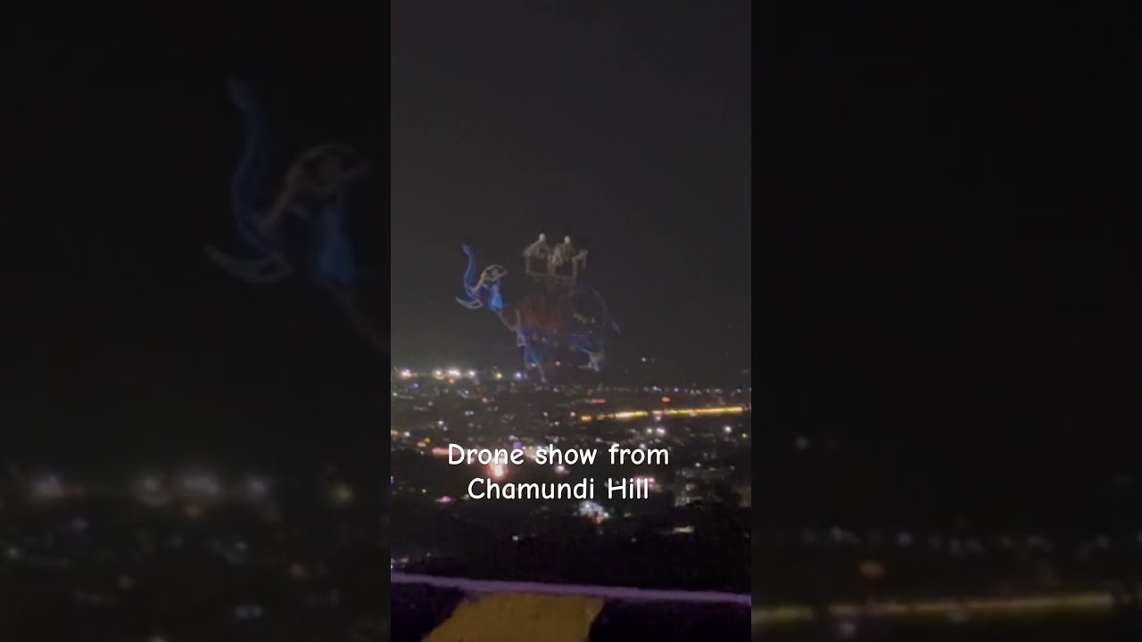 Drone show from Chamundi hills #droneshots #drone #mysurudasara2025 #fyp #fypシ #fypシ゚viral #mysuru
