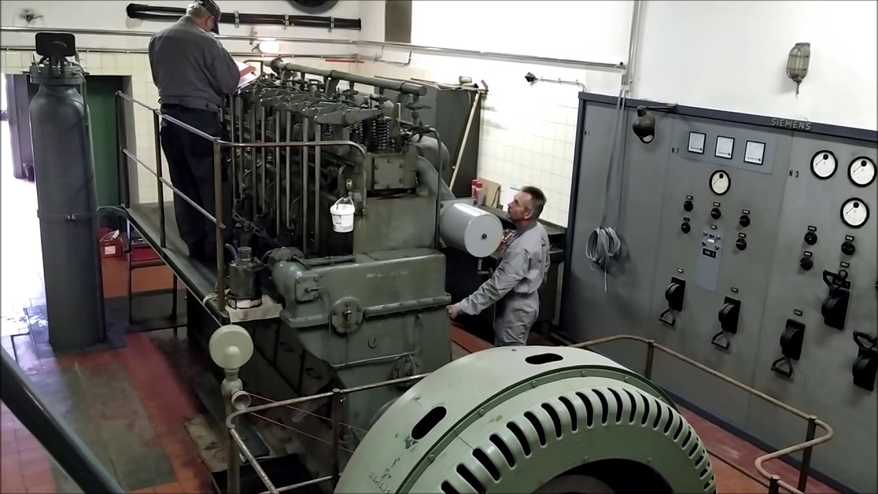 Historischer MAN-Dieselmotor G6v42.  Weitere Tests nach Wiederinbetriebnahme. (Video 2)