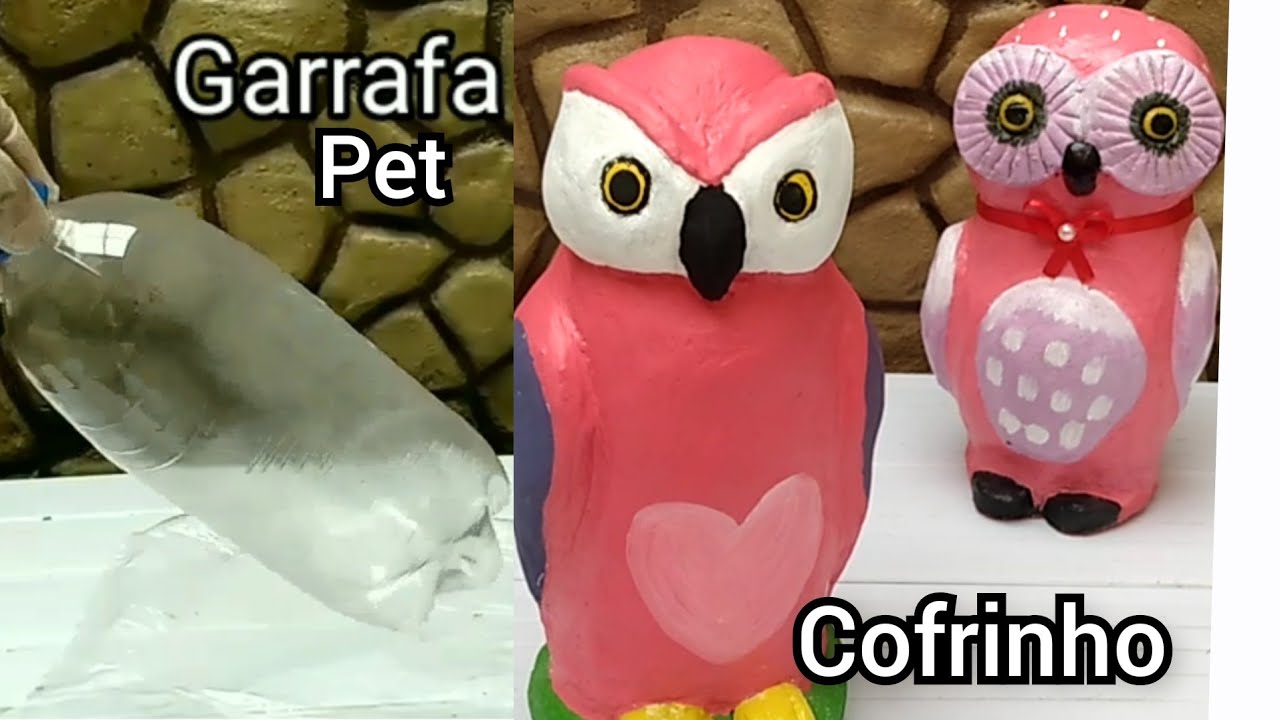 Coruja cofrinho de cimento e garrafa pet |Arte com cimento