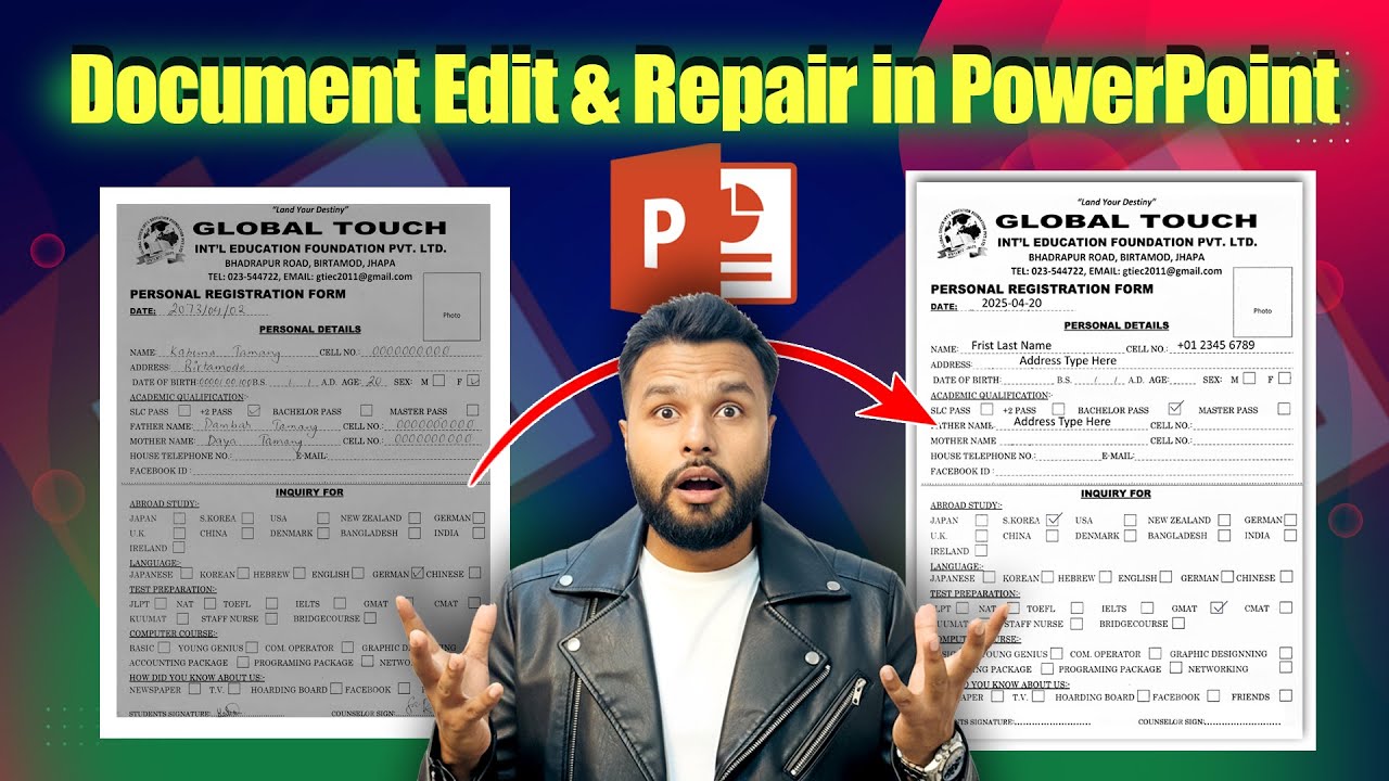 PowerPoint 2025 Tutorial | Damage Photo Repair, Text Edit & Background Change