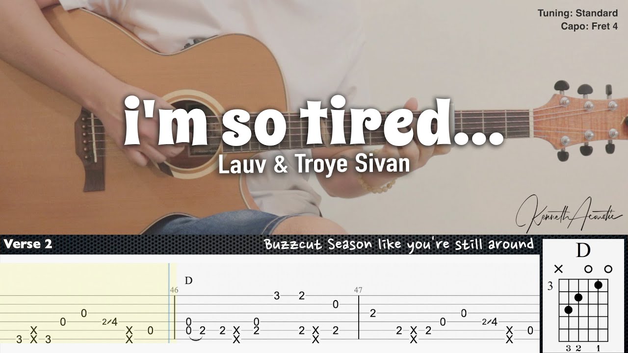 i'm so tired... - Lauv & Troye Sivan | Fingerstyle Guitar | TAB + Chords + Lyrics