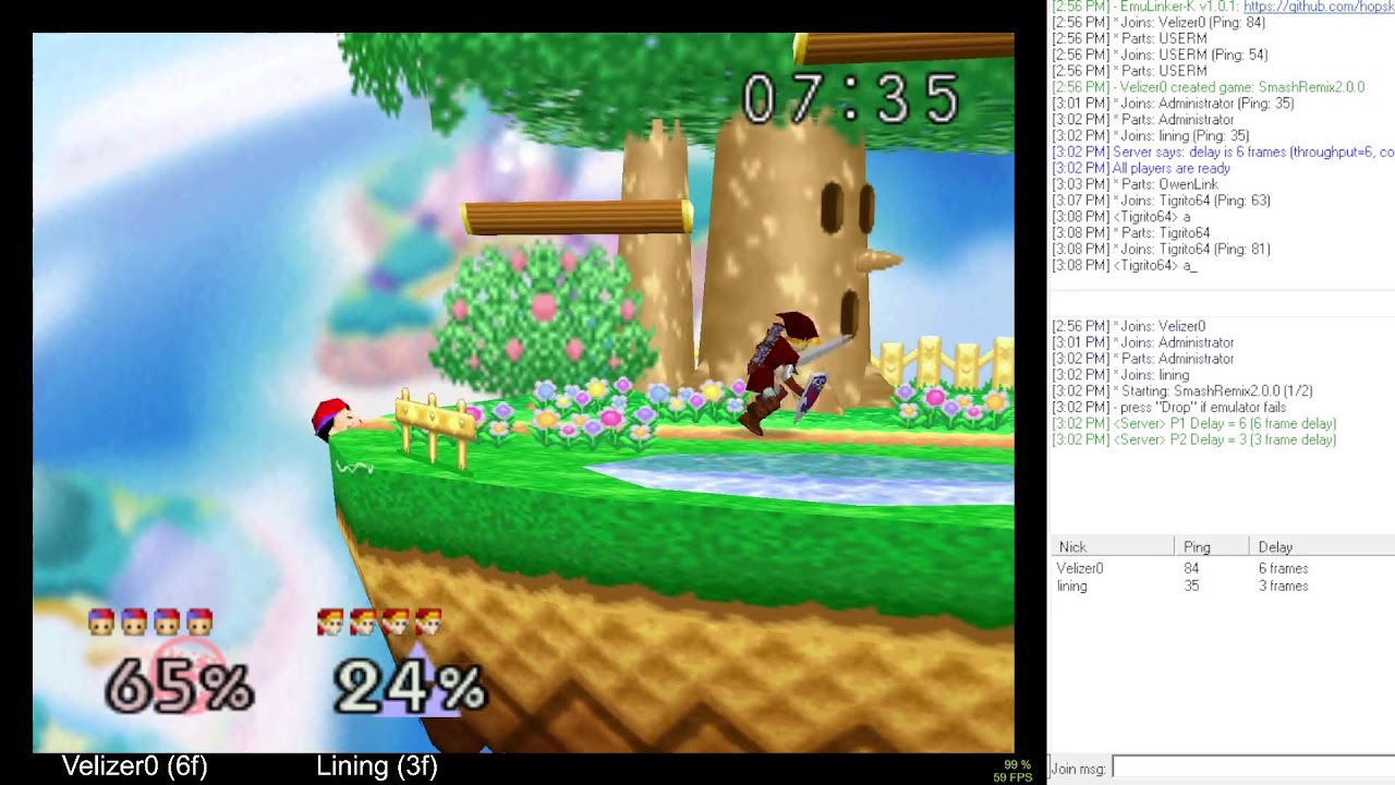 Smash 64 Remix RMG-Kaillera Netplay - Velizer0 vs Lining #2