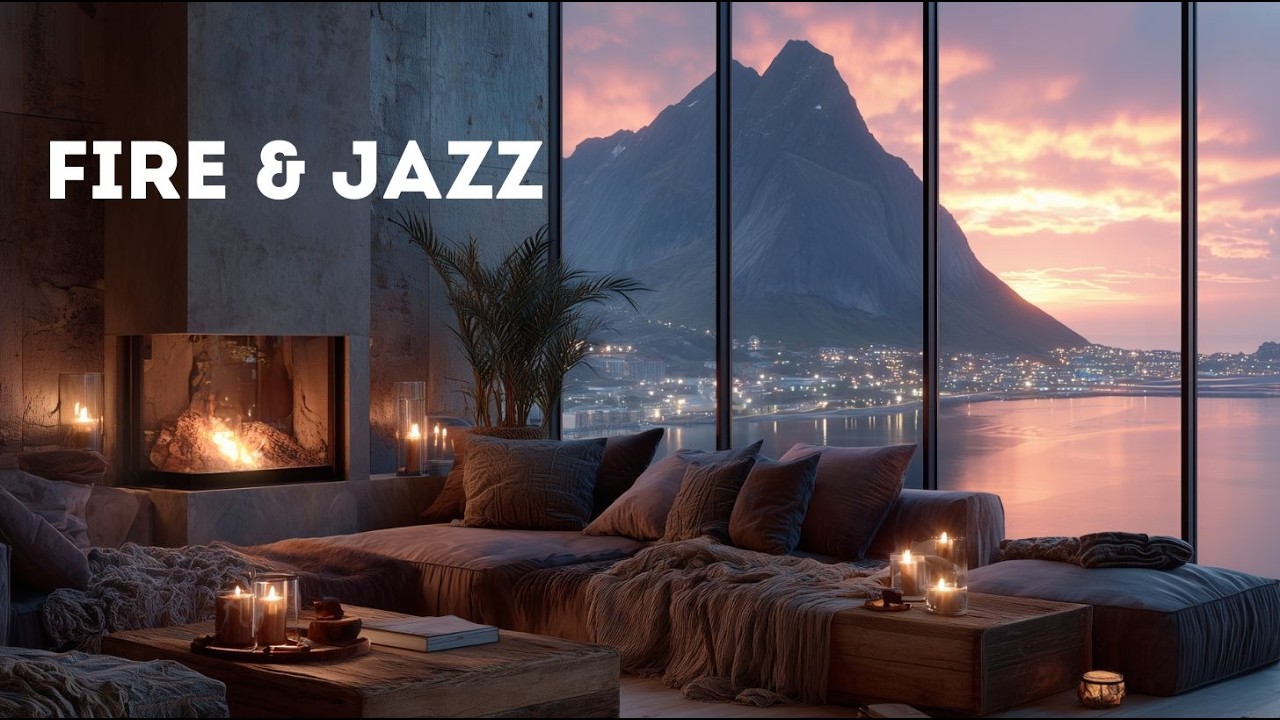 Cozy Fireplace & Smooth Jazz 🔥 Relaxing Mountain Night Ambience for Sleep, Study & Stress Relief