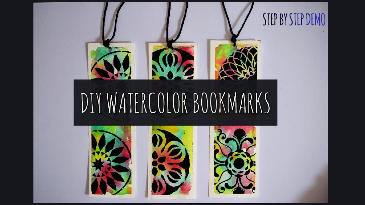 Easy DIY Bookmarks - Watercolor, Acrylics and Mandela Stencils