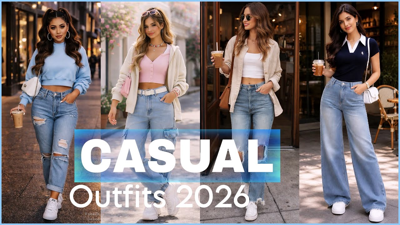 CASUAL OUTFITS MODA MUJER 2026 | IDEAS DE OUTFITS CASUALES BASICOS CON JEANS Y ZAPATILLAS DEPORTIVAS