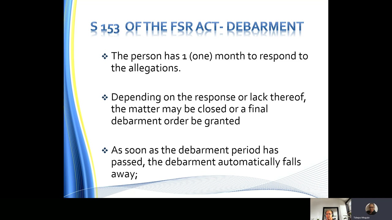 FAIS Webinar: Debarments in terms of S153 of FSR Act