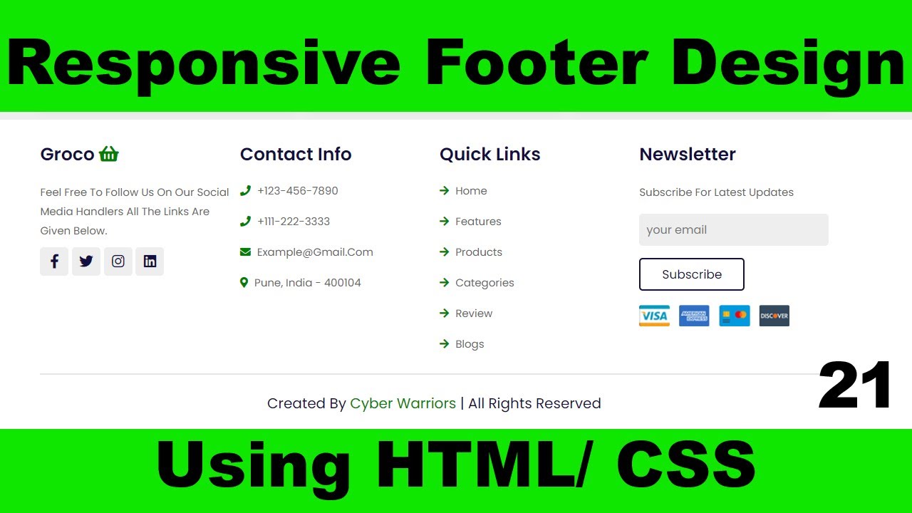 Responsive Footer Design using Html & CSS | How To Make Animated Website Footer Design Using HTML