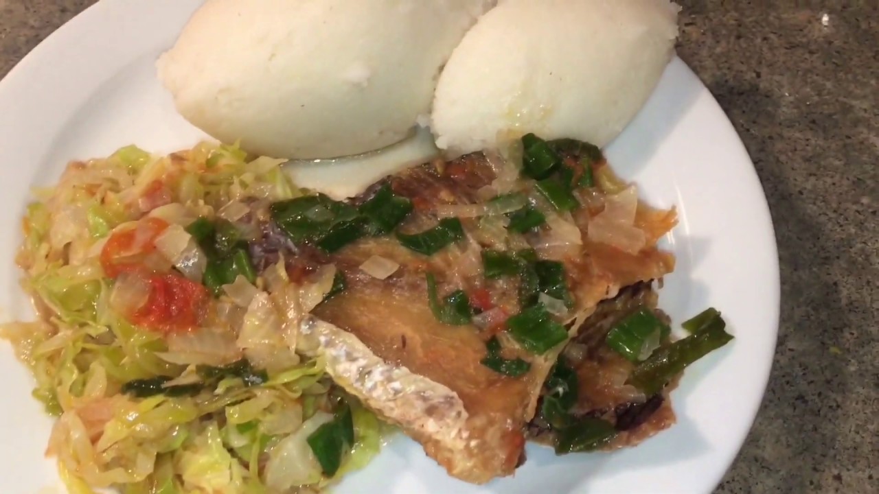 Zambian Food/Salted fish/Cabbage/Nshima