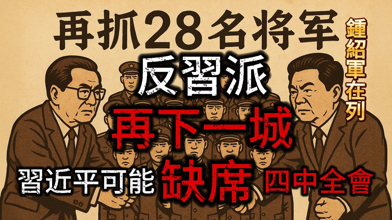 再下一城！反習派第二炮：張又俠再免28名將軍，含4名上將、9名中將、15名少將！習近平大秘鍾紹軍在列！胡錦濤、張又俠、汪洋可能軟禁習近平，讓他缺席四中全會！