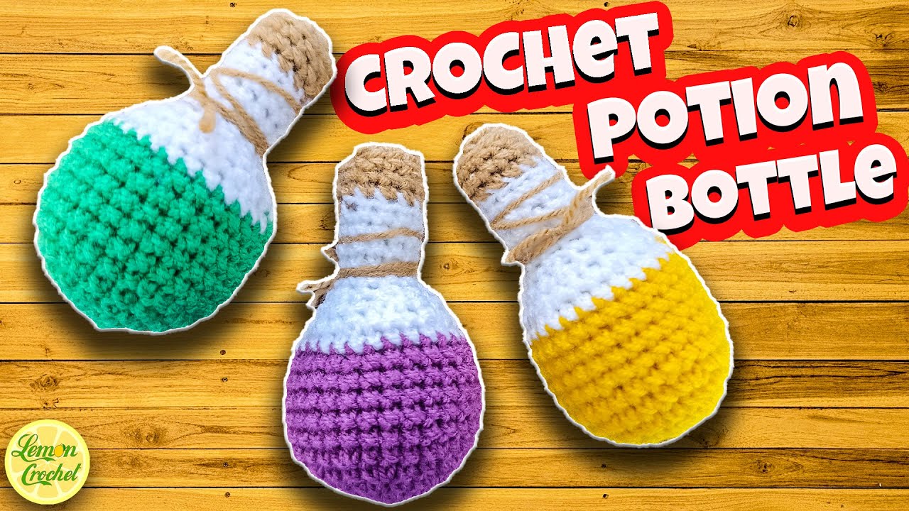 How to Crochet Mini Potion Bottle | Halloween Crochet Tutorials | Lemon Crochet🍋