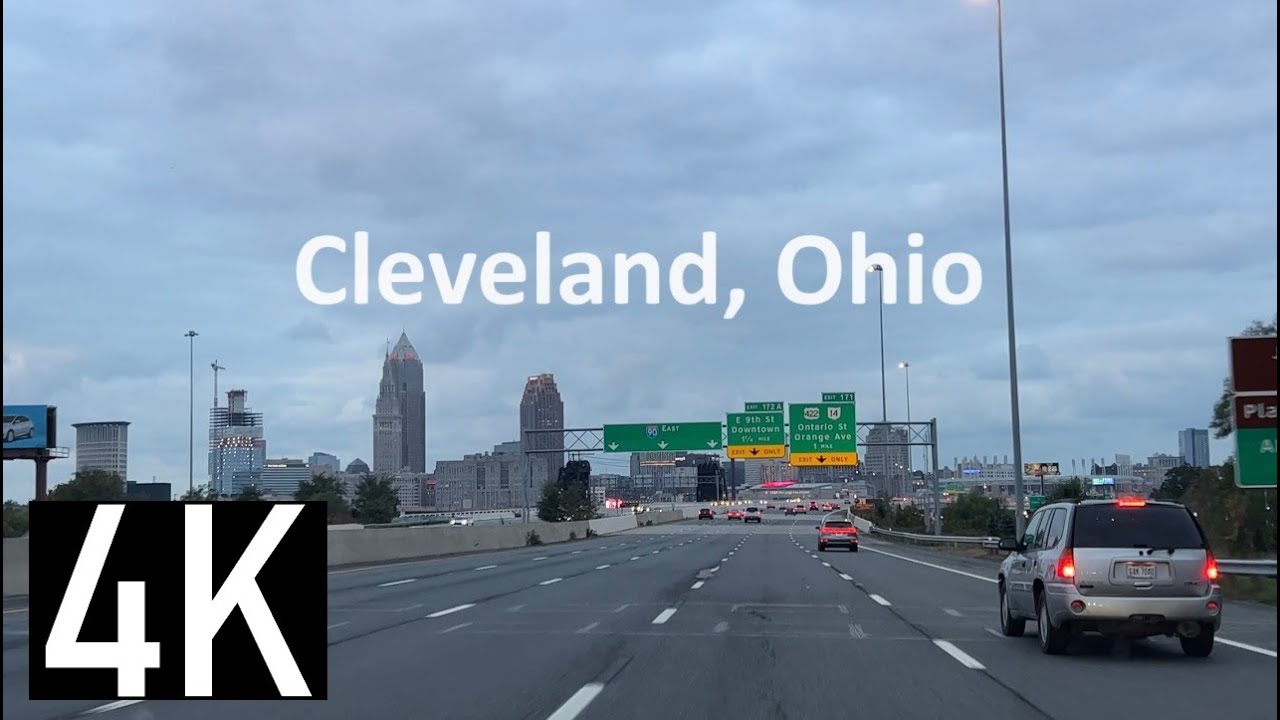 Evening Drive into Downtown Cleveland 4K Street Tour - I-90 & Downtown Cleveland
