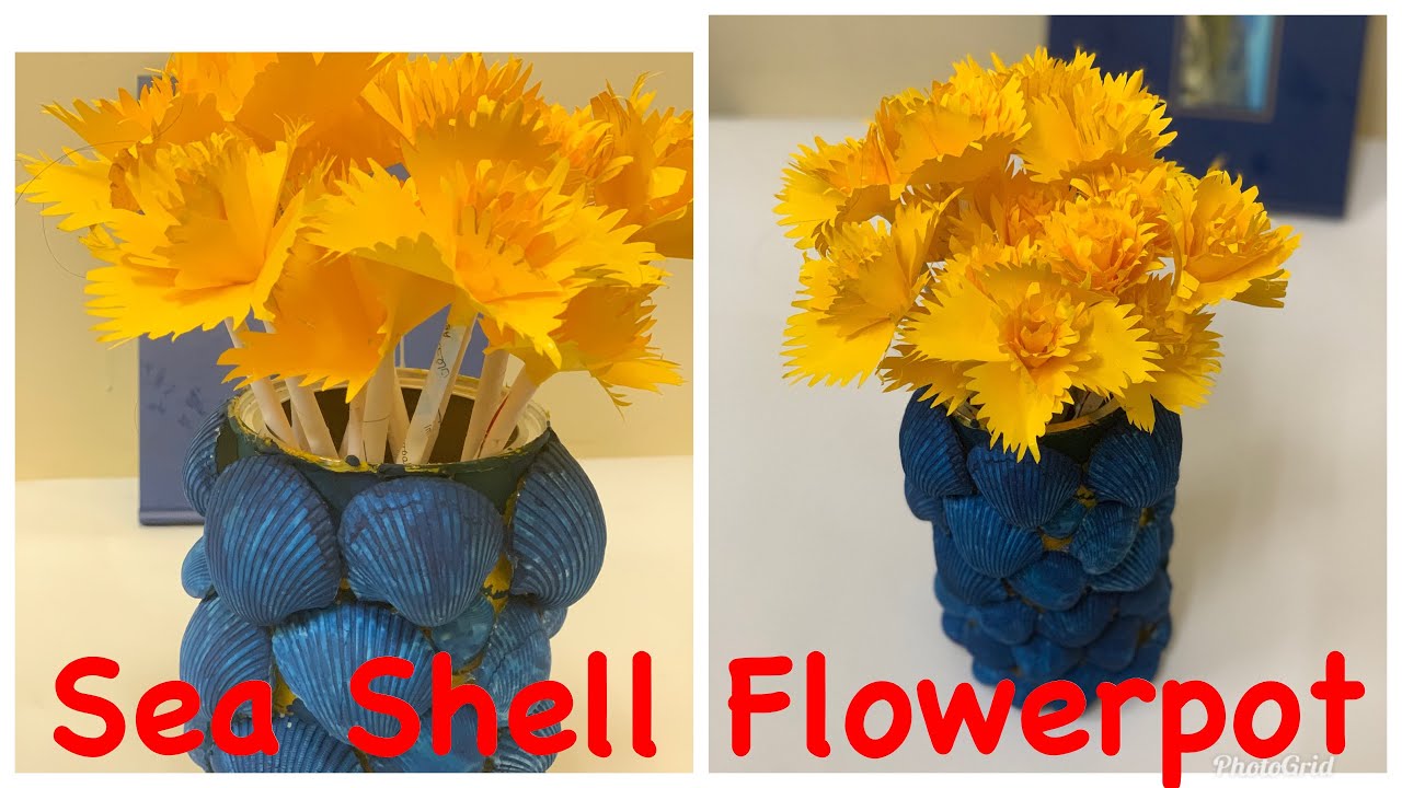 Paper flowers craft & how to decorate Sea Shell Flower Pot |Best Out Of Waste/ AFZ's Fadiya#seashell
