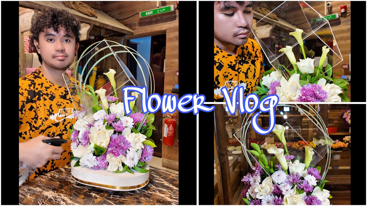 Geometric acrylic box flower arrangement 