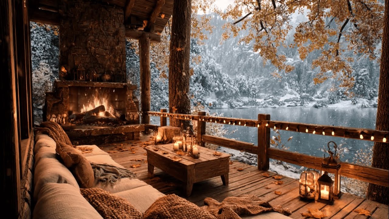 Winter Lake Cabin Porch Jazz ☕ Feel-Good Instrumental Music 2