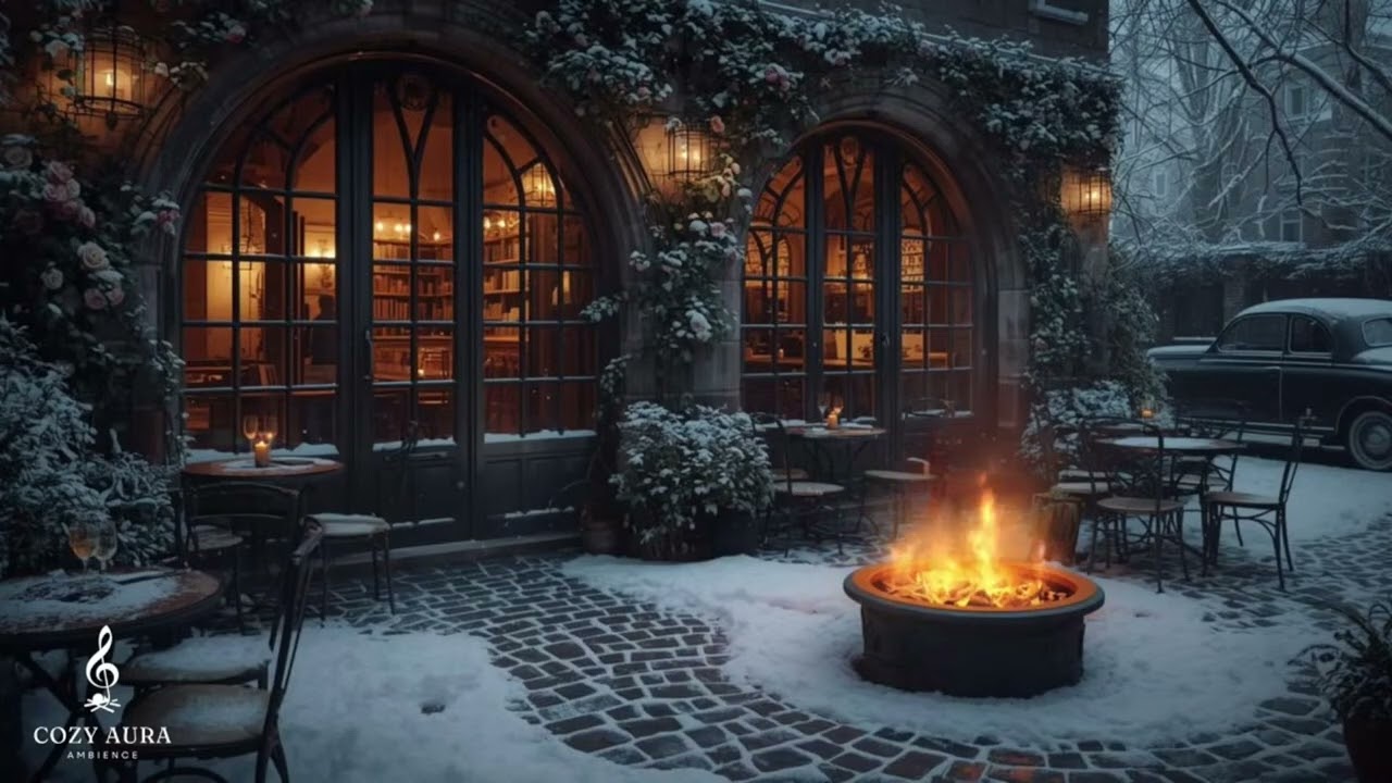 Cozy Winter Balcony Ambience with Fireplace in New York Streat 1995