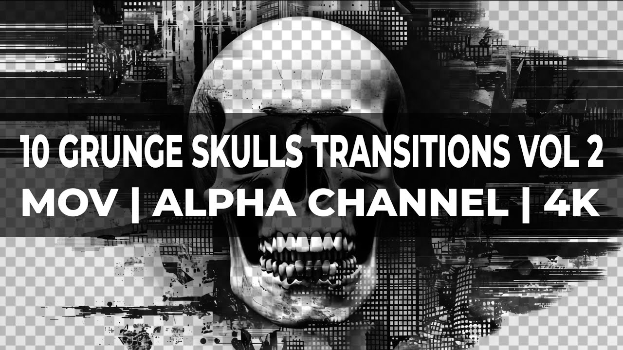 Grunge Skull Transitions Vol. 2 &ndash; 10 Dark 4K Matte Reveals Pack