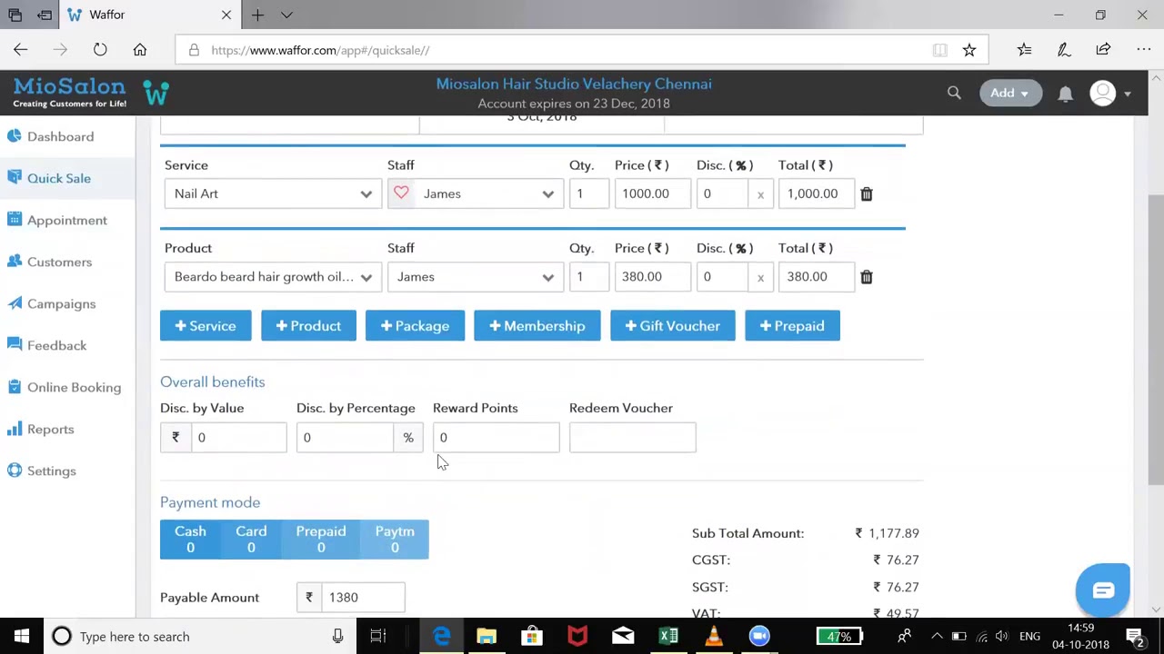 Online Salon and Spa Software-Salon billing made simple Quick billing by MioSalon software