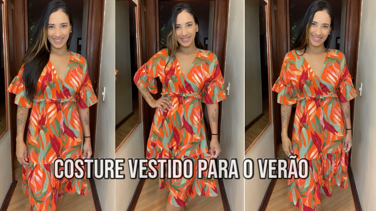 Vestido Mídi para o Verão, com babados. Costura fácil