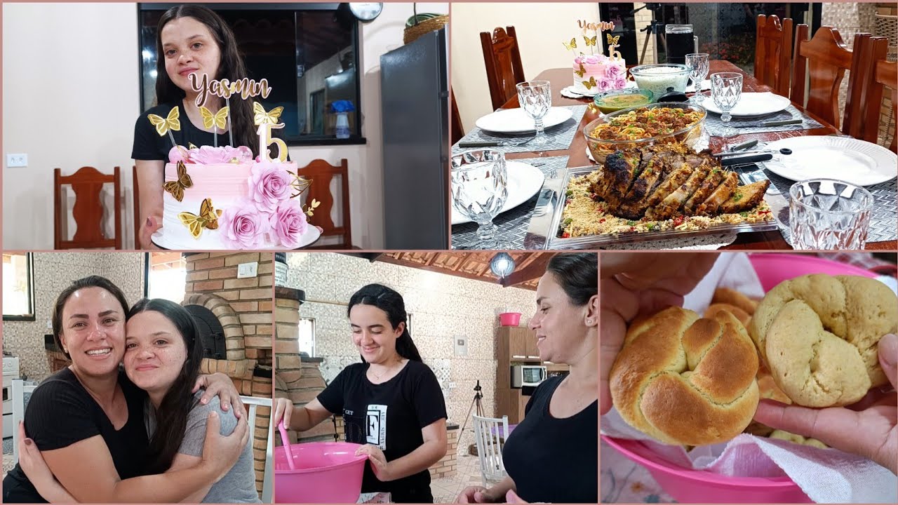 QUINZE ANOS DA YASMIN🎂🎉JANTAR+BOLO/NAT FEZ ROSQUINHA E TEVE LOMBO ASSADO+MACARRÃO COM ALMÔNDEGAS😋