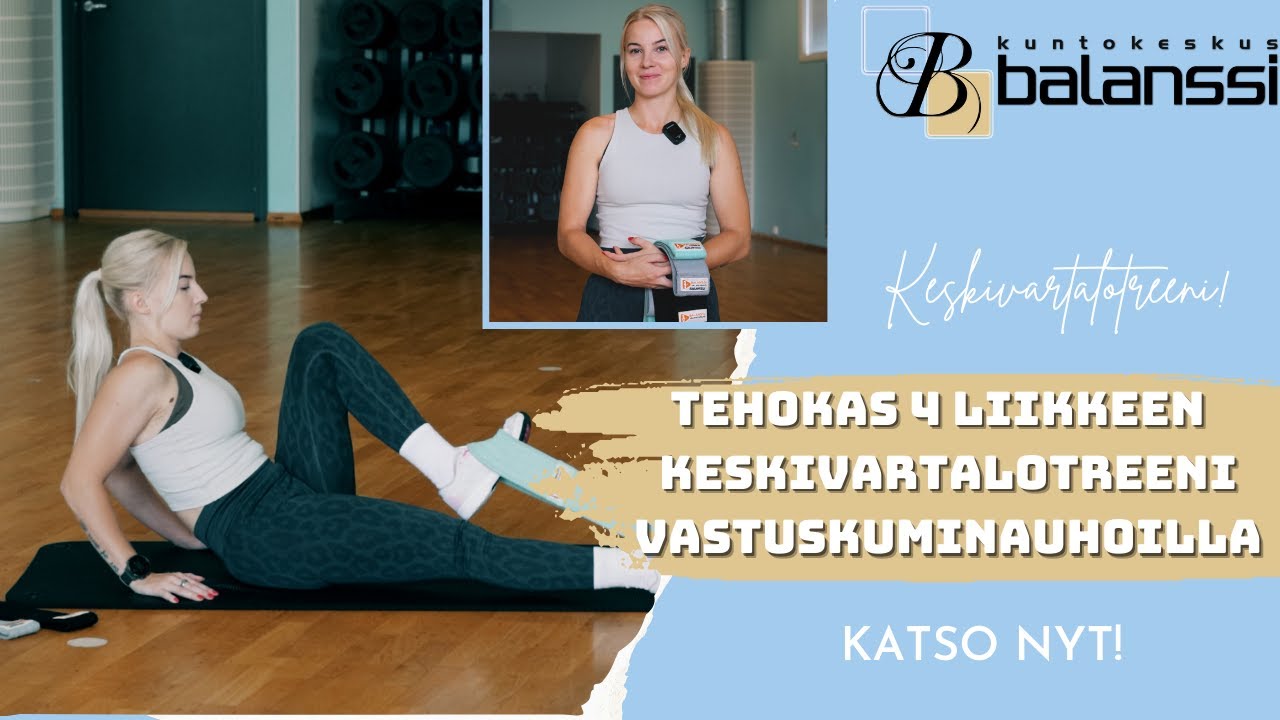 Tehokas 4 liikkeen keskivartalotreeni vastuskuminauhoilla