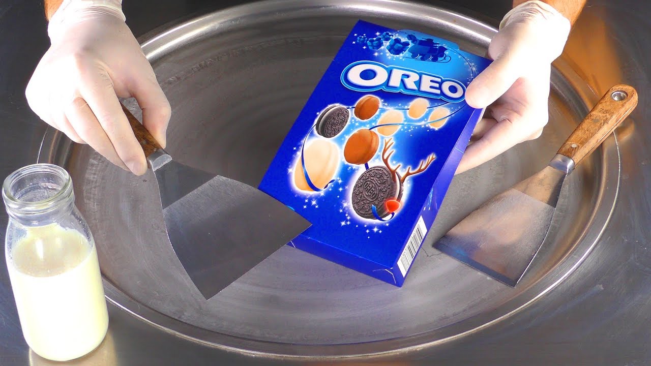 ASMR - OREO Cookies Ice Cream Rolls | tapping, crushing, chopping and scratching Sound for relaxing