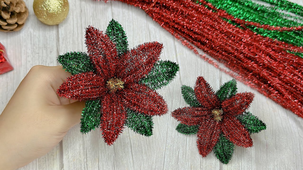How to make Poinsettia Flower with Pipe Cleaner - Christmas Poinsettia flower - Easy Christmas craft