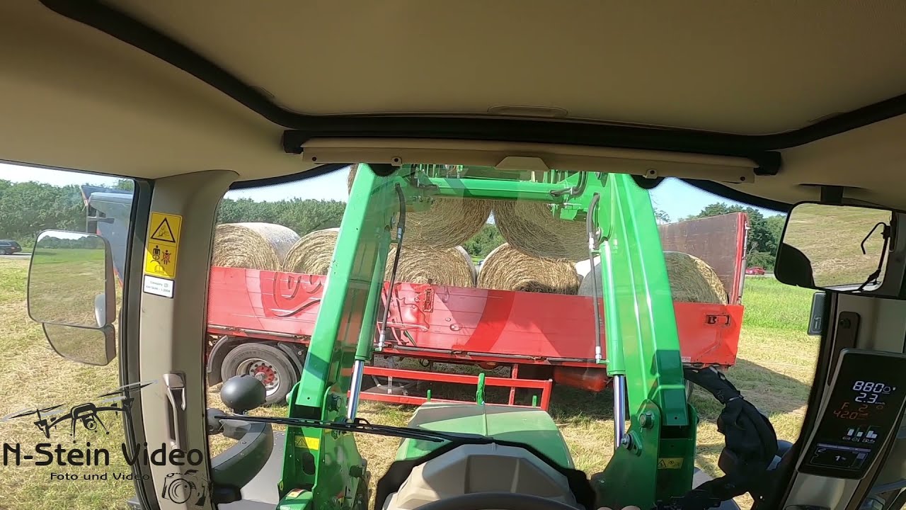 cabview Rundballenladen mit dem  NEUEN John Deere 6M Schlepper // 1Schnitt Heuernte 2021