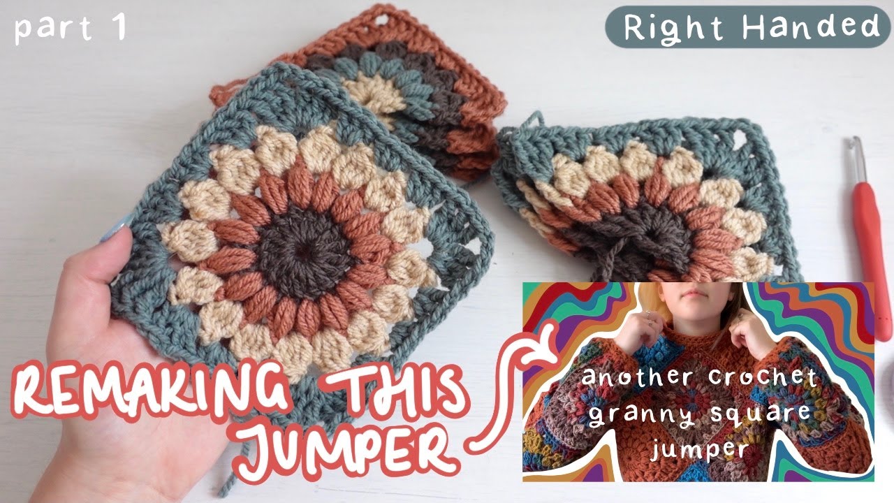 How to crochet Sunburst Granny Square and Sunburst Triangle for the jumper tutorial! (Right Handed)