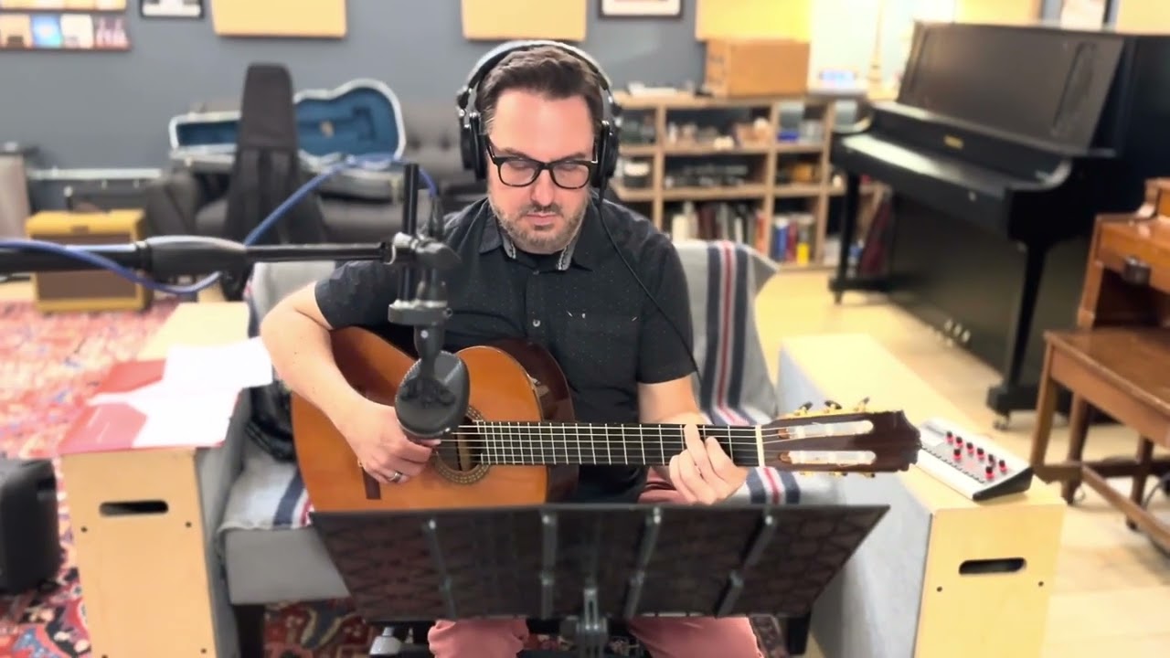 Recording acoustic guitar with Coles 4038 ribbon microphone.