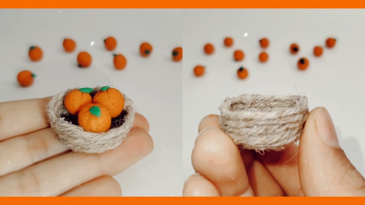 Realistic miniature basket made of yarn for clay fruits! Simple but amazing 🧺