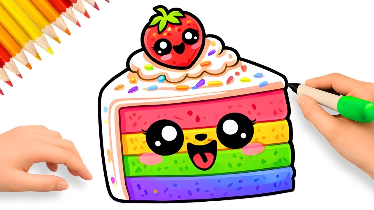 КАК НАРИСОВАТЬ ПРОСТОЙ И МИЛЫЙ РАДУЖНЫЙ ТОРТ 🌈🎂