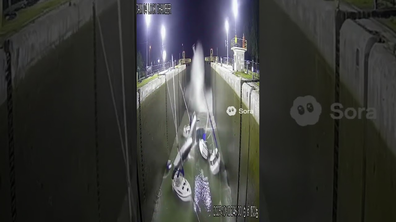 Canal lock gate fails flooding chamber and destroying boats! 😱 #LockDisasterRetry