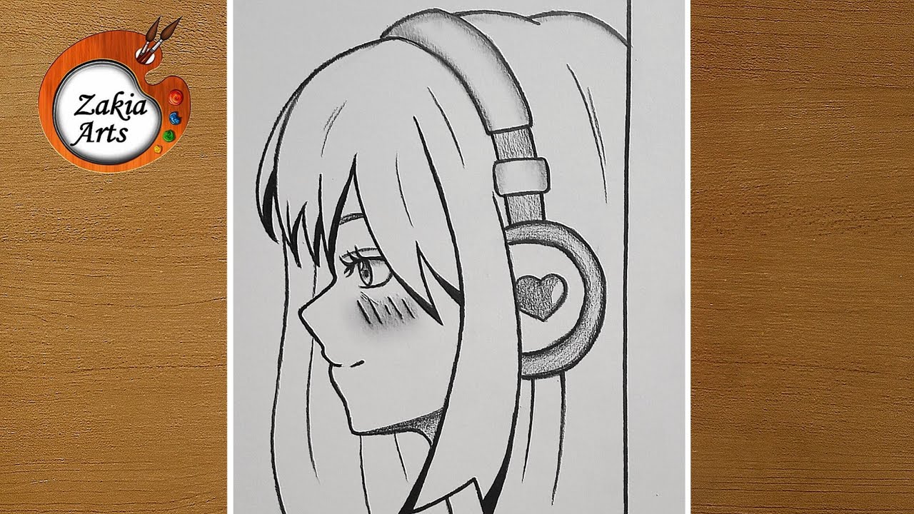 Easy anime sketch  | how to draw anime girl wearing headphones step by step