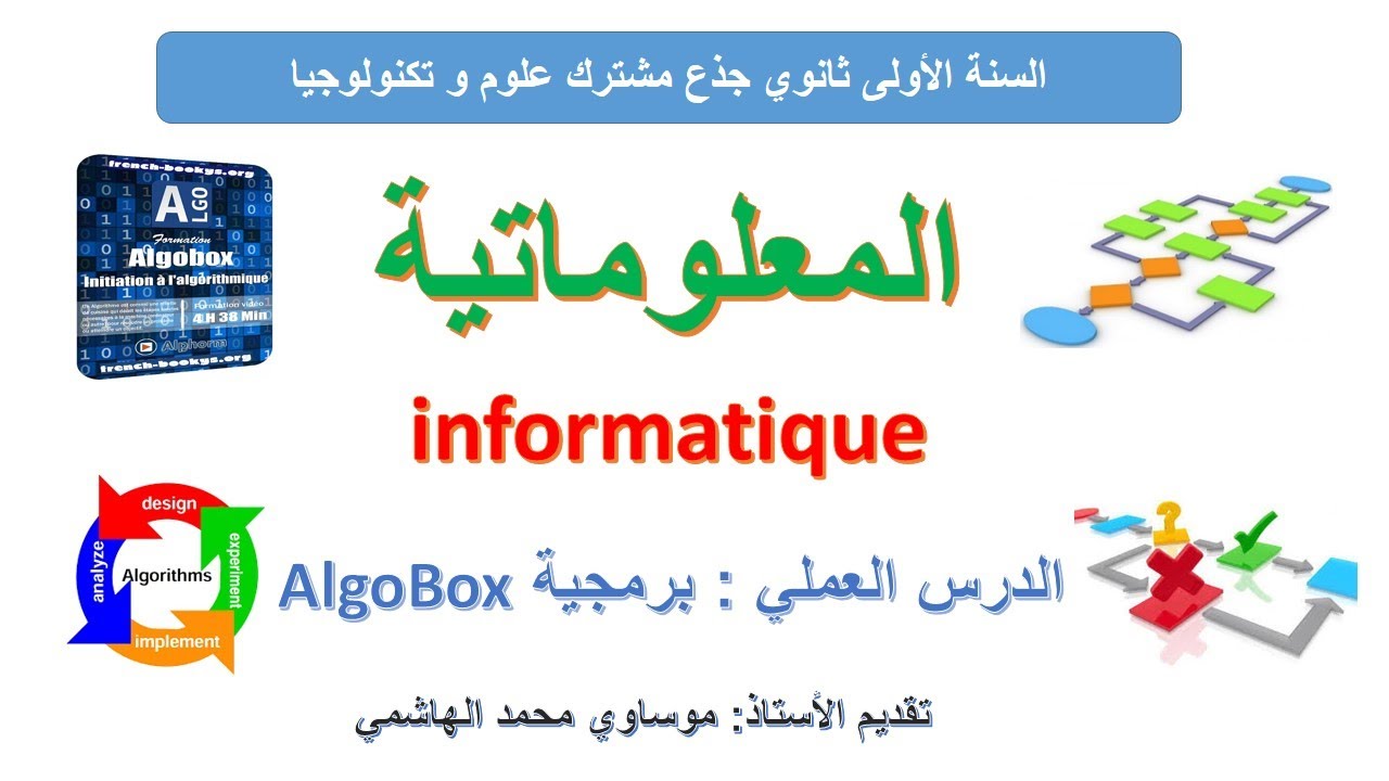 الدرس العملي الخوارزمية ( شرح برمجية AlgoBox) النسخة العربية + خوارزمية جمع عددين