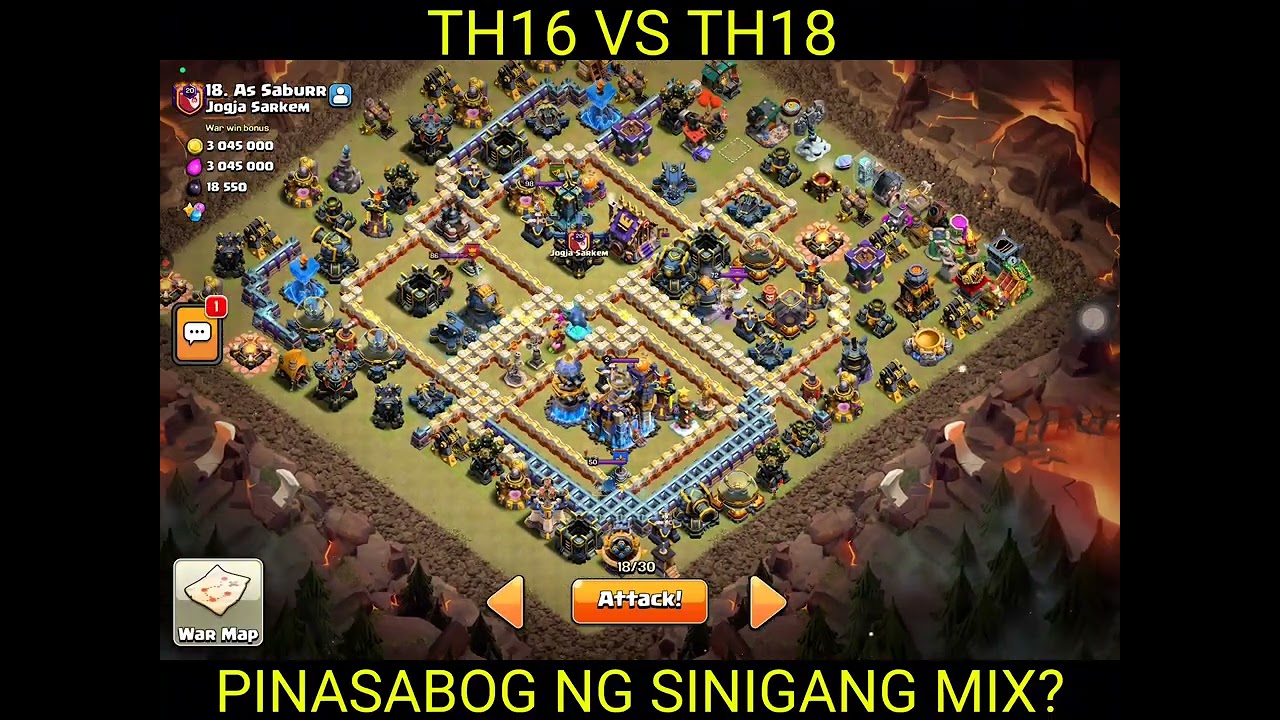 TH16 VS TH18 USING SINIGANG MIX. SUPER GIANT AND SUPER MINION TOWNHALL 18 