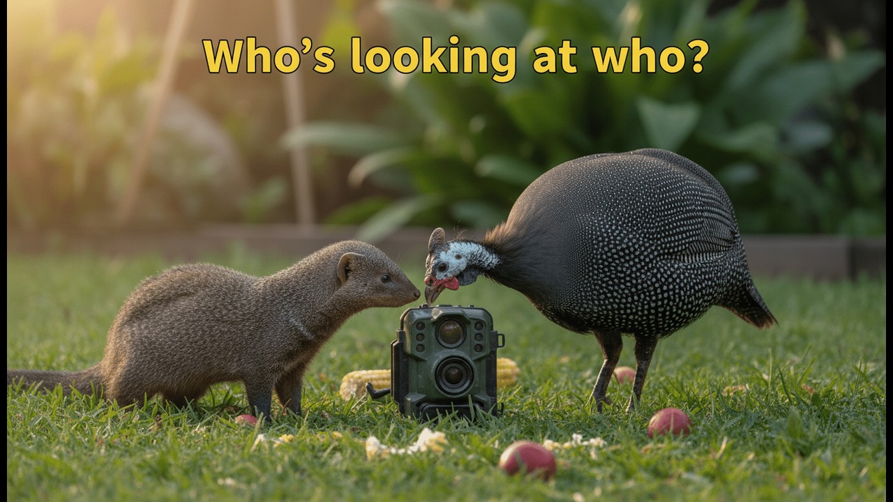 Cape Porcupine, Helmeted Guinea fowl, Cape Grey Mongoose and others visiting the area for morsels!
