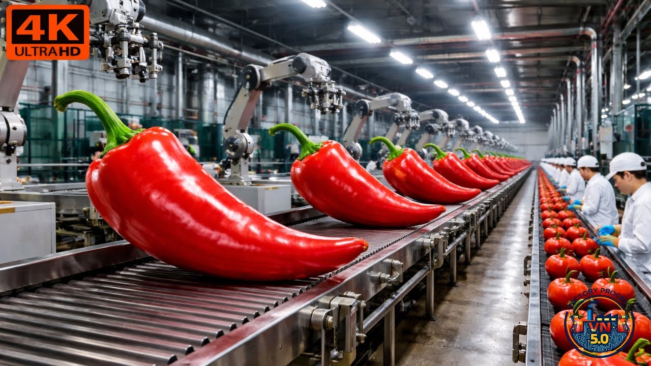 Inside a Chili Sauce Factory: Washing – Grinding – Cooking – Bottling