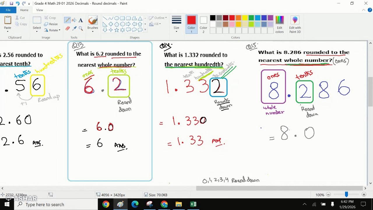 Math, Grade 4, January 29, Decimals